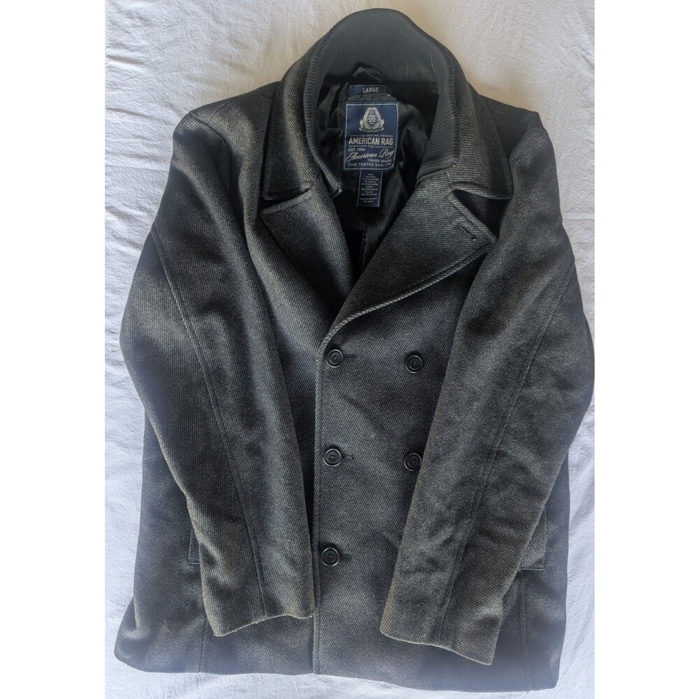 American Rag Cie Men's Large Wool Blend Peacoat Double Breasted Gray